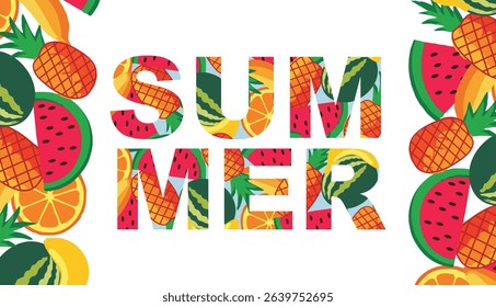 Seamless pattern of watermelon, pineapple, and tropical fruits – flat vector