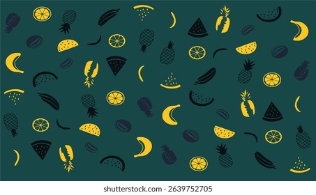 Seamless pattern of watermelon, pineapple, and tropical fruits – flat vector