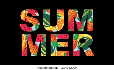 Seamless pattern of watermelon, pineapple, and tropical fruits – flat vector