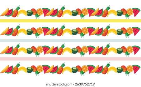 Seamless pattern of watermelon, pineapple, and tropical fruits – flat vector