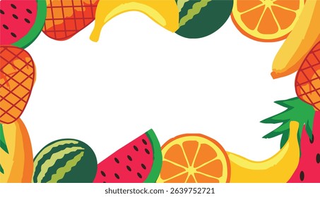 Seamless pattern of watermelon, pineapple, and tropical fruits – flat vector
