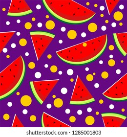 Seamless pattern of watermelon with in purple color background. Vector illustration for banner, wallpaper, textile, fashion, card, banner.