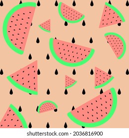 Seamless pattern watermelon .simple line seamless design pastel color.Love,Cute,fall in love,gift.