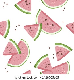 Seamless pattern with watermelon slice background. Fashion summer tropical fruits background