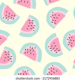 Seamless pattern with watermelon slice. Background for textile, fabric, stationery, socks, wrapping paper, clothes and other designs.