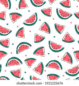 Seamless pattern with watermelon slices. Watermelon abstract background. Vector.