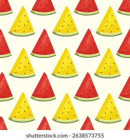 Seamless pattern with watermelon slices. Bright summer fruit background perfect for packaging, wrapping paper, textile, and seasonal design projects. Vector illustration.