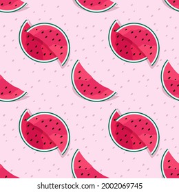 Seamless pattern from watermelon slices. Cartoon style. Vector illustration.