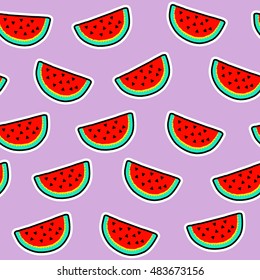 Seamless pattern of watermelon slices. Cool trendy vector illustration.