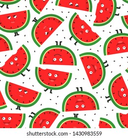 Seamless pattern with watermelon slices. Cute cartoon character. Fruit background.