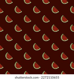Seamless pattern with watermelon slices. Cute fruit backdrop. Food design for fabric, textile print, wrapping, cover. Vector illustration