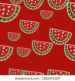 Seamless pattern with watermelon slices. Cute fruit backdrop. Food design for fabric, textile print, wrapping, cover. Vector illustration