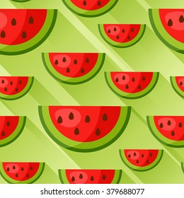 Seamless pattern with watermelon slices in flat style. Background made without clipping mask. Easy to use for backdrop, textile, wrapping paper.