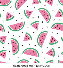 Seamless pattern of watermelon slices. Fresh summer fruit background. Vector illustration.