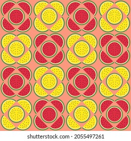 Seamless pattern of watermelon slices in hand drawn style. Repeating background vector for summer fabric, decoration, backdrop, textile, wallpaper and fashion design.