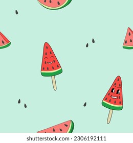 Patrón sin mar con trozos de sandía, helado y semillas de sandía, vector