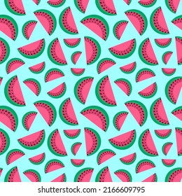 Seamless pattern of watermelon slices. Illustration for wallpaper, wrapping paper, textile, background. 