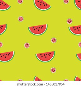 Seamless pattern of watermelon slices isolated on white background. Watermelon Pattern. Hand-drawn illustration.  