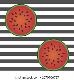 Seamless pattern with watermelon slices on white and black strips.  Design for holiday greeting card and invitation of seasonal summer holidays, summer beach parties, tourism and travel