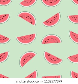 seamless pattern of watermelon slices on green background.