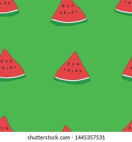 Seamless pattern of watermelon slices on a green background