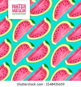 Seamless pattern with watermelon slices on blue background. Vector illustration. Watermelon summer background
