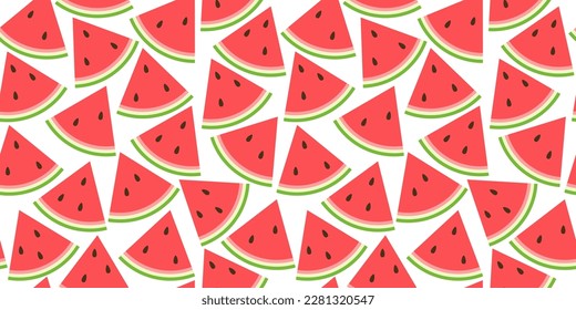 Seamless pattern with watermelon slices on white background, vector illustration for fabric, wallpaper, wrapping paper.