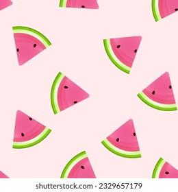Seamless pattern of watermelon slices on a delicate pink background