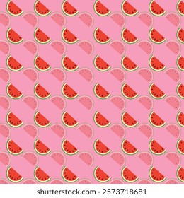 Seamless Pattern of Watermelon Slices on Pink Background