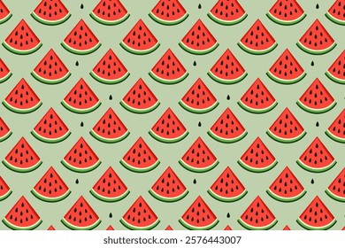 Seamless pattern with watermelon slices on a green background.