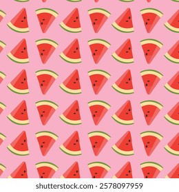 Seamless pattern with watermelon slices on a pink background.