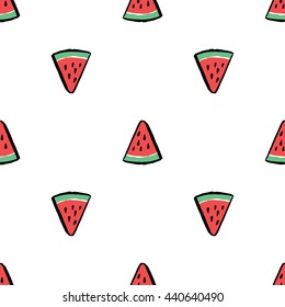 Seamless pattern with watermelon slices on white background. Vector illustration.