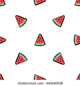 Seamless pattern with watermelon slices on white background. Vector illustration.