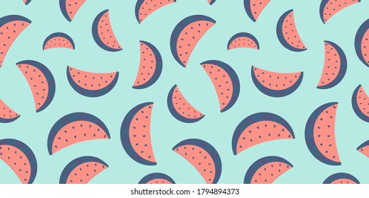 patrón ininterrumpido de rodajas de sandía. Patrón de sandía. Patrón de frutos de verano colorido. Ilustración plana del vector