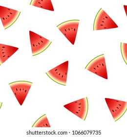 Seamless pattern of watermelon slices with seeds on white background
