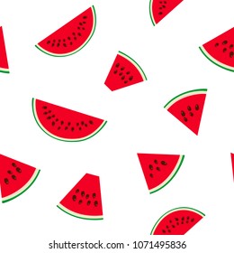 Seamless Pattern with Watermelon Slices with Seeds, Juicy Fresh Summer Fruit, Vector Illustration