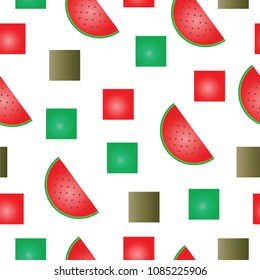 seamless pattern with watermelon slices and squares - summer texture illustration