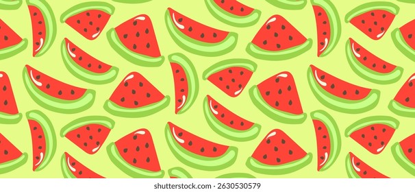 Seamless pattern with watermelon slices. Summer watermelon background. Vector.