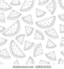 Seamless pattern Watermelon slices tropical fruit coloring vector illustration