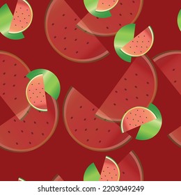 seamless pattern with watermelon slices vector - dark red background