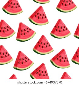 Seamless pattern with watermelon slices. Vector illustration. Summer watermelon background.