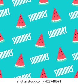Seamless pattern with watermelon slices and the words summer. Vector background