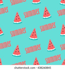 Seamless pattern with watermelon slices and the words summer. Vector background