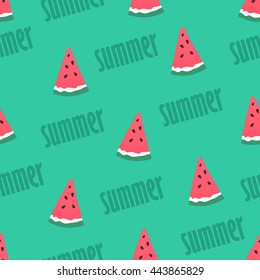 Seamless pattern with watermelon slices and the words summer. Vector background