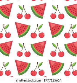 Seamless pattern with watermelon - summer fruit. Tropical print with sweet food.