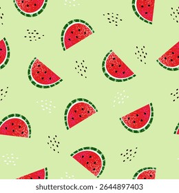 Seamless pattern with watermelon. Summer fruits and berries. Textured vector illustration