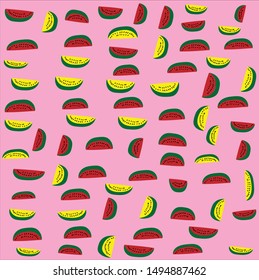 Seamless pattern watermelon tropical fruit slices flat nature vector illustration