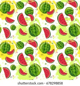 Seamless Pattern Watermelon Tropical Summer Ornament Background Vector Illustration
