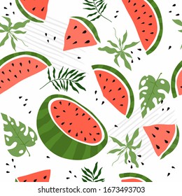 Seamless pattern with watermelon. Vector hand draw watermelon background  for social media, cover, fabric, interior 