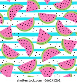 Seamless Pattern With Watermelon - Vector Illustration, Eps